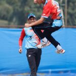 Muhammad Aqif Farooq of Kuwait celebrates the wicket of Danuphon Fuangyotpitnit of Thailand during the ICC U19 Men's Cricket World Cup Asia Division 2 Qualifier match between Thailand and Kuwait held at the Terdthai Cricket Ground, Bangkok, Thailand on February 27, 2024.
Photo by: Deepak Malik / Creimas
RESTRICTED TO EDITORIAL USE