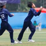 Mohammad Umair Nadeem of Kuwait c&b by Ratthasat Wanitchakham captain of Thailand during the ICC U19 Men's Cricket World Cup Asia Division 2 Qualifier match between Thailand and Kuwait held at the Terdthai Cricket Ground, Bangkok, Thailand on February 27, 2024.
Photo by: Deepak Malik / Creimas
RESTRICTED TO EDITORIAL USE