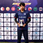 Natpakhan Manowon of Thailand receives Player of the Match award during the presentation of the ICC U19 Men's Cricket World Cup Asia Division 2 Qualifier match between Thailand and Kuwait held at the Terdthai Cricket Ground, Bangkok, Thailand on February 27, 2024.
Photo by: Deepak Malik / Creimas
RESTRICTED TO EDITORIAL USE