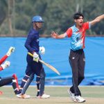 Muhammad Aqif Farooq of Kuwait appeals for the wicket of Pattarapol Jirapatananukul of Thailand during the ICC U19 Men's Cricket World Cup Asia Division 2 Qualifier match between Thailand and Kuwait held at the Terdthai Cricket Ground, Bangkok, Thailand on February 27, 2024.
Photo by: Deepak Malik / Creimas
RESTRICTED TO EDITORIAL USE