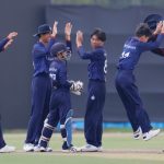 Phanuwat Desungnoen of Thailand celebrates the wicket of Muhammad Aalif Shamsul Bahrin Captain of Malaysia during the ICC U19 Men's Cricket World Cup Asia Division 2 Qualifier match between Thailand and Malaysia held at the Terdthai Cricket Ground, Bangkok, Thailand on February 29, 2024.
Photo by: Deepak Malik / Creimas
RESTRICTED TO EDITORIAL USE