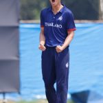 Pattarapol Jirapatananukul of Thailand celebrates the wicket of Ammar Aiman Abdul Haizad of Malaysia during the ICC U19 Men's Cricket World Cup Asia Division 2 Qualifier match between Thailand and Malaysia held at the Terdthai Cricket Ground, Bangkok, Thailand on February 29, 2024.
Photo by: Deepak Malik / Creimas
RESTRICTED TO EDITORIAL USE