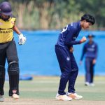 Natpakhan Manowon of Thailand celebrates the wicket of Hadiff Irfan Irwan of Malaysia during the ICC U19 Men's Cricket World Cup Asia Division 2 Qualifier match between Thailand and Malaysia held at the Terdthai Cricket Ground, Bangkok, Thailand on February 29, 2024.
Photo by: Deepak Malik / Creimas
RESTRICTED TO EDITORIAL USE