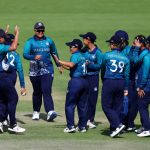 ABU DHABI, UNITED ARAB EMIRATES - APRIL 25: Players of Thailand celebrate after taking the wicket of Chamari Athapaththu of Sri Lanka (not pictured) during the ICC Women's T20 World Cup Qualifier 2024 match between Sri Lanka and Thailand at Tolerance Oval on April 25, 2024 in Abu Dhabi, United Arab Emirates. (Photo by Francois Nel-ICC/ICC via Getty Images) (Photo by Francois Nel-ICC/ICC via Getty Images)
