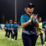 ABU DHABI, UNITED ARAB EMIRATES - MAY 01: Naruemol Chaiwai of Thailand applauds the fans as players of Thailand leave the field during the ICC Women's T20 World Cup Qualifier 2024 match between Thailand and USA at Zayed Cricket Stadium on May 01, 2024 in Abu Dhabi, United Arab Emirates. (Photo by Francois Nel-ICC/ICC via Getty Images)