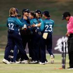 ABU DHABI, UNITED ARAB EMIRATES - MAY 01: Players of Thailand celebrate taking the wicket of Jessica Willathgamuwa of USA (not pictured) during the ICC Women's T20 World Cup Qualifier 2024 match between Thailand and USA at Zayed Cricket Stadium on May 01, 2024 in Abu Dhabi, United Arab Emirates. (Photo by Francois Nel-ICC/ICC via Getty Images)