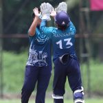 Onnicha Kamchomphu of Thailand and Nannapat Khoncharoenkai of Thailand celebrate the wicket of Yeshey Choden of Bhutan during the match 13 of the ICC Women's T20 World Cup Asia Qualifier between Thailand Women and Bhutan Women, held at Terdthai Cricket Ground, Bangkok, on 15 May 2025.
Photo by Anshuman Akash / CREIMAS
RESTRICTED TO EDITORIAL USE