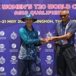 Natthakan Chantham of Thailand receives Player of the Match award during the post match presentation of the Super Three Match 1 of the ICC Women's T20 World Cup Asia Qualifier between Thailand Women and United Arab Emirates Women, held at Terdthai Cricket Ground, Bangkok, on 18 May 2025.
Photo by Anshuman Akash / CREIMAS
RESTRICTED TO EDITORIAL USE