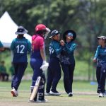Nannapat Khoncharoenkai of Thailand celebrates the wicket of Michelle Daleen Botha of United Arab Emirates during the Super Three Match 1 of the ICC Women's T20 World Cup Asia Qualifier between Thailand Women and United Arab Emirates Women, held at Terdthai Cricket Ground, Bangkok, on 18 May 2025.
Photo by Anshuman Akash / CREIMAS
RESTRICTED TO EDITORIAL USE